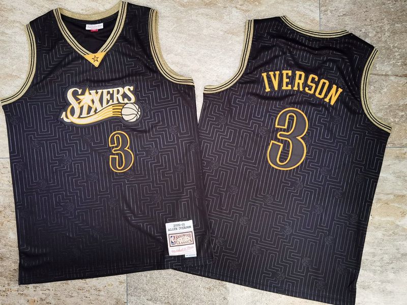 Men Philadelphia 76ers 3 Iverson Black Vintage embroidery NBA Jerseys